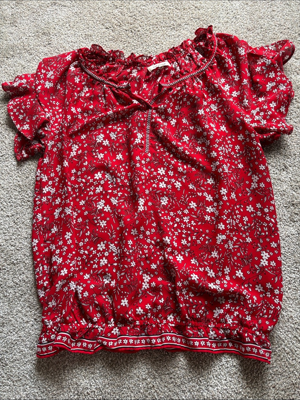 Max Studio Red Floral Peasant Blouse